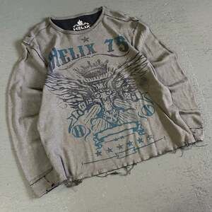 Vintage Y2K Helix Grunge Thermal Graphic Long Sleeve Shirt Distressed XL